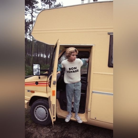 PIUPIUCHICK Knitted Sweater In Emerald And Ecru Embroidered "Bon Voyage" Size 6 - Picture 10 of 13